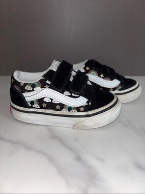 Vans Kids Black Sneakers with Rainbow & Cloud Print